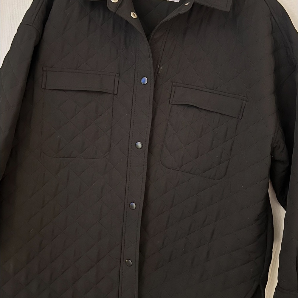 Quilted Button-Front Shacket Jacket - Black - Picture 3 of 6